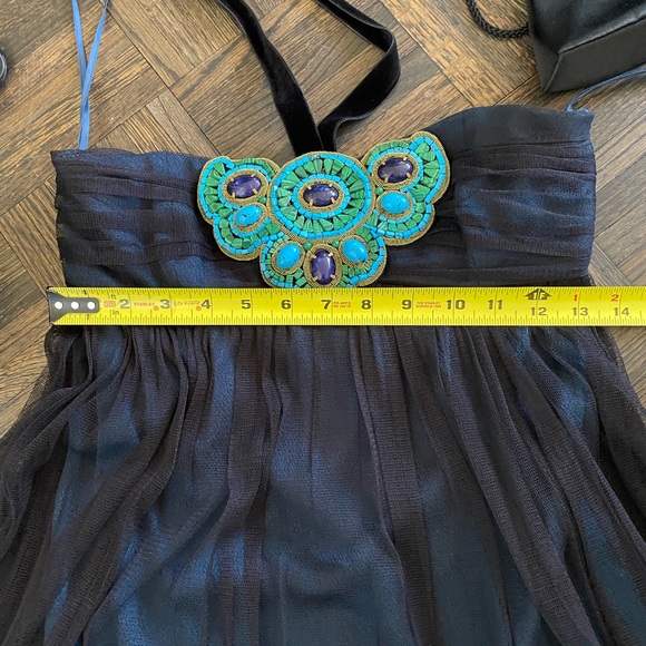 Andrew GN | Cocktail Empire Cut/Strapless Dress; Turquoise & Lapis Stones; Small - Picture 12 of 16
